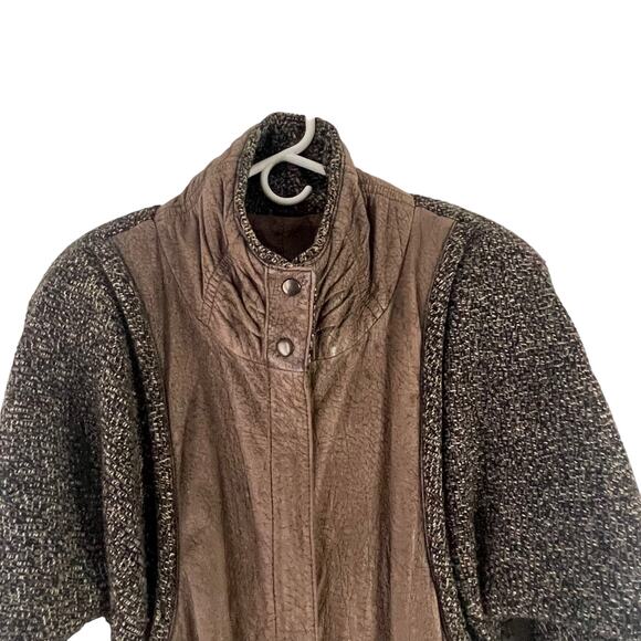 Winlit Vintage 90s Women's Size Small Wool Leather Brown Bomber Moto Jacket - Picture 3 of 13